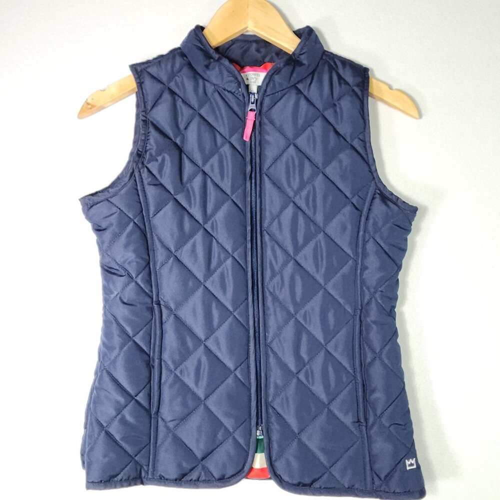 Crown & Ivy Kids Girl Quilted Vest XL Navy Preppy Pockets Full Zip Trendy Belk